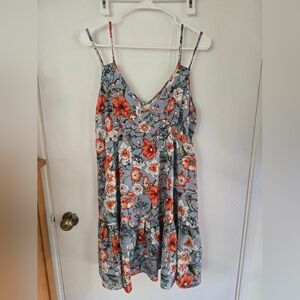 Floral Spaghetti Strap Mini Dress in Blue and Coral